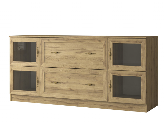 Комод "Квартет 14Ст", ЛДСП, рамка МДФ, вставка стекло простое, дуб вотан