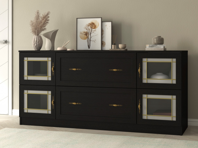 Комод "Квартет 14СтВ", ЛДСП, рамка МДФ, вставка стекло витраж, венге