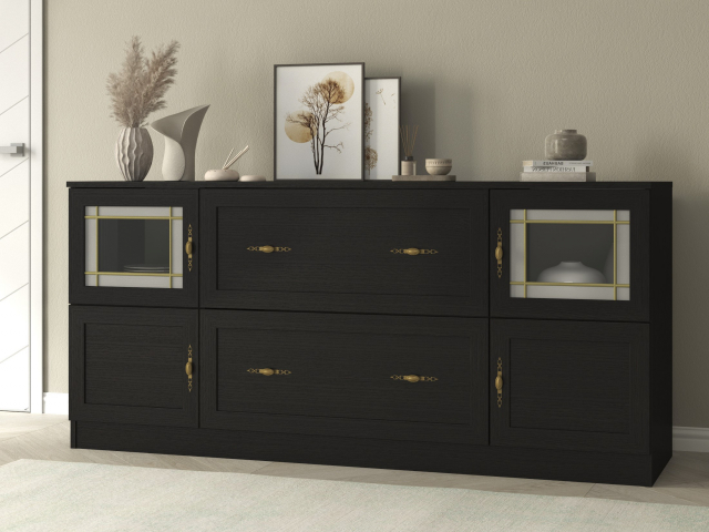 Комод "Квартет 15СтВ", ЛДСП, рамка МДФ, вставка стекло витраж, венге