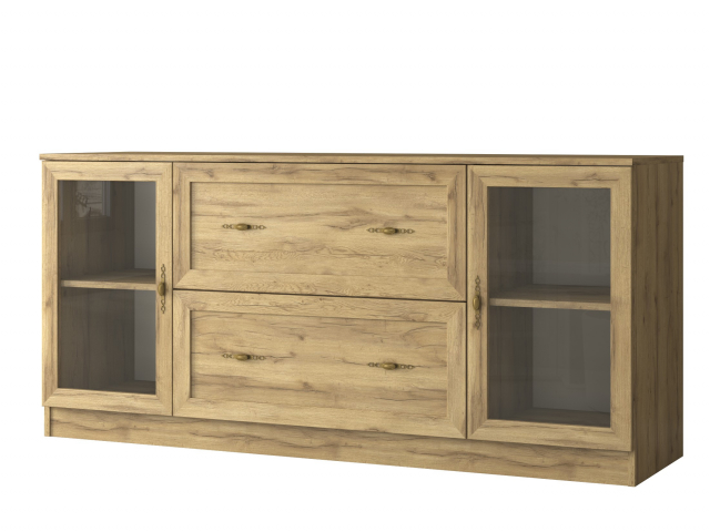 Комод "Квартет 16Ст", ЛДСП, рамка МДФ, вставка стекло простое, дуб вотан