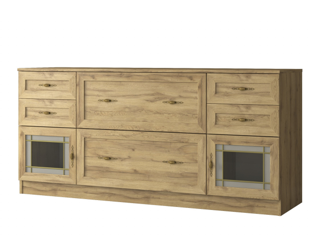 Комод "Квартет 17СтВ", ЛДСП, рамка МДФ, вставка стекло витраж, дуб вотан