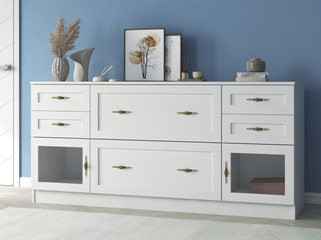 Комод "Квартет 17Ст", ЛДСП, рамка МДФ, вставка стекло простое