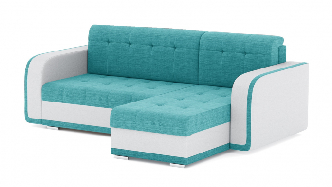 Угловой диван-кровать "Генри" еврокнижка, рогожка Дрим Азур/экокожа белая