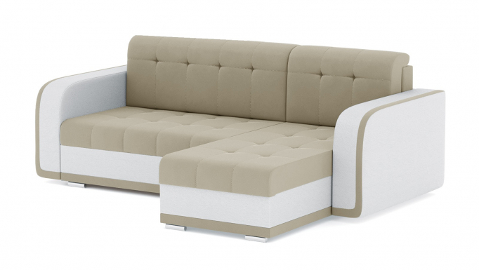 Угловой диван-кровать "Генри" еврокнижка, велюр Зара Сафари/экокожа белая