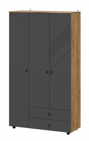 Шкаф трехстворчатый с ящиками "Байкал" дуб золотой/графит