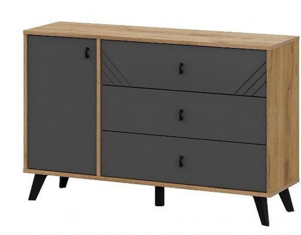 Комод 3 ящика со створкой "Байкал" дуб золотой/графит