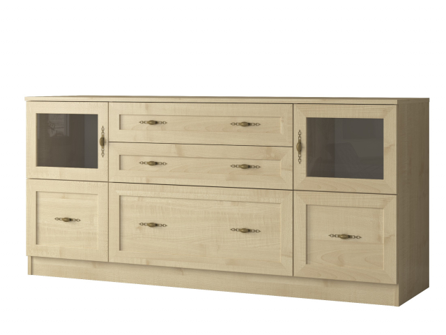 Комод "Квартет 21Ст", ЛДСП, рамка МДФ, вставка стекло простое, клён