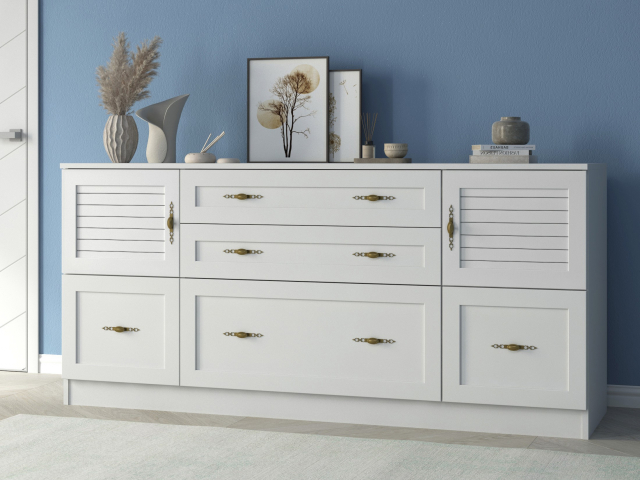 Комод "Квартет 21Р", ЛДСП, рамка МДФ, вставка рейка, белый