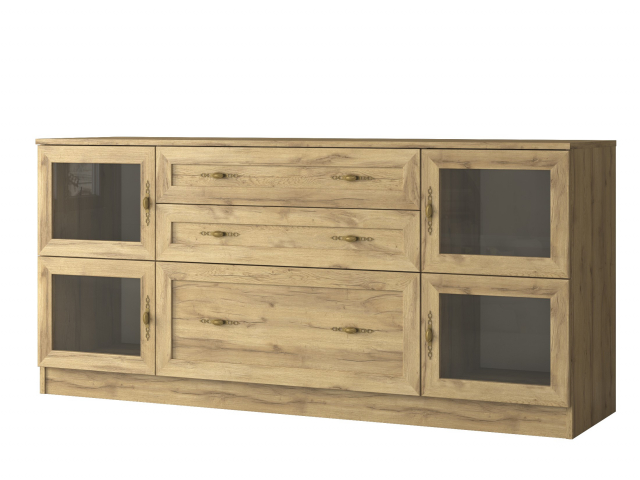 Комод "Квартет 23Ст", ЛДСП, рамка МДФ, вставка стекло простое, дуб вотан