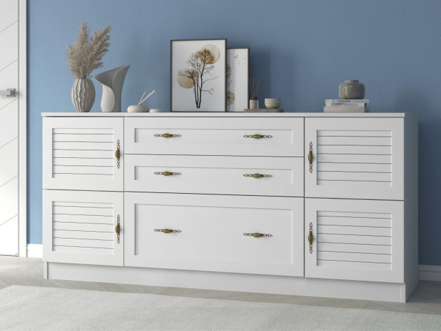 Комод "Квартет 23Р", ЛДСП, рамка МДФ, вставка рейка, белый