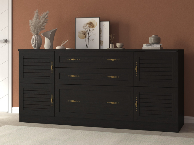 Комод "Квартет 23Р", ЛДСП, рамка МДФ, вставка рейка, венге