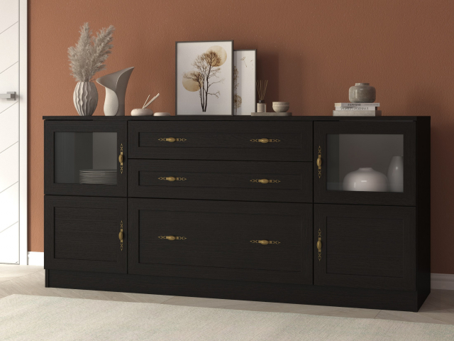 Комод "Квартет 24МСт", ЛДСП, рамка МДФ, вставка стекло простое, венге