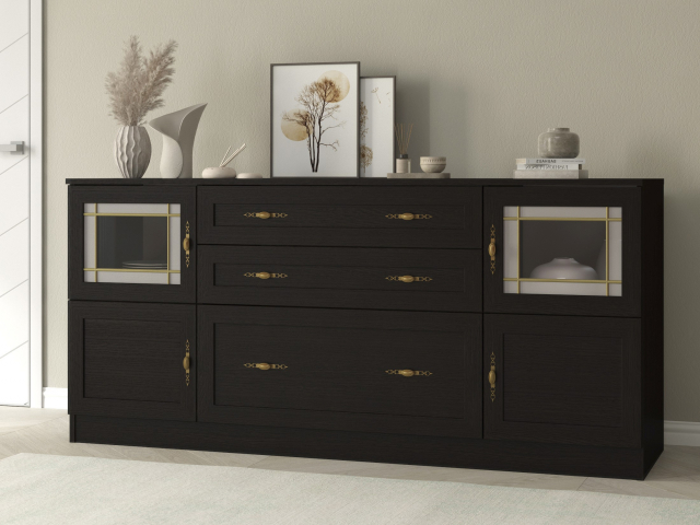 Комод "Квартет 24МСтВ", ЛДСП, рамка МДФ, вставка стекло витраж, венге