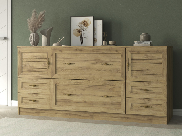 Комод "Квартет 18Р", ЛДСП, рамка МДФ, вставка рейка, дуб вотан