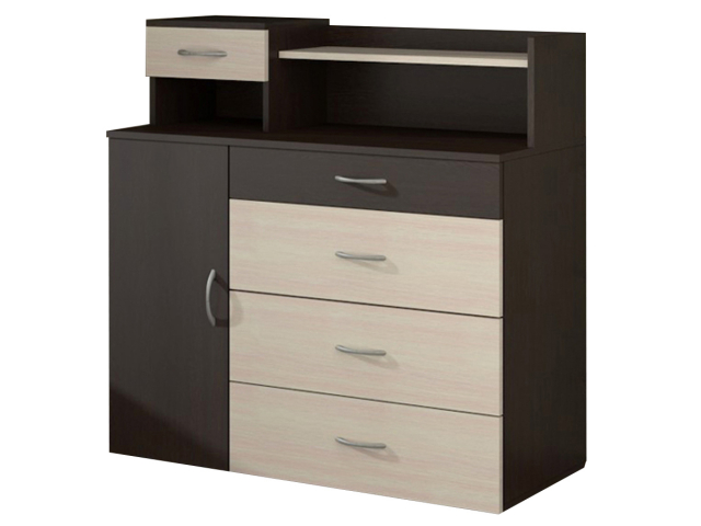 Комод "Лидер 4.1" с надставкой, венге цаво/дуб млечный, дверца слева