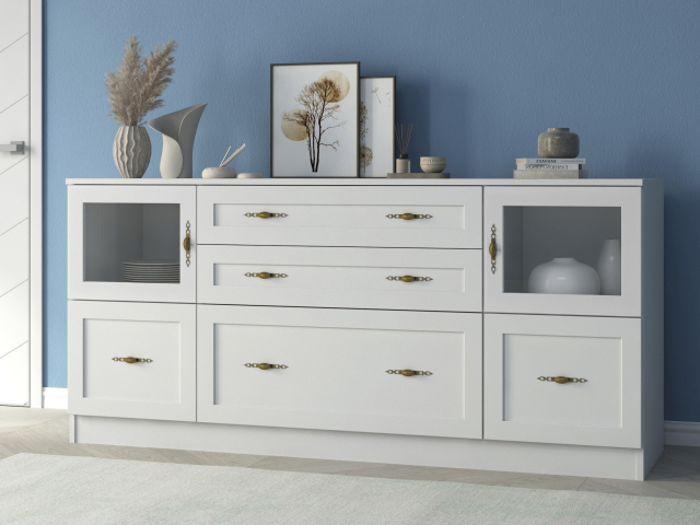 Комод "Квартет 21Ст", ЛДСП, рамка МДФ, вставка стекло простое