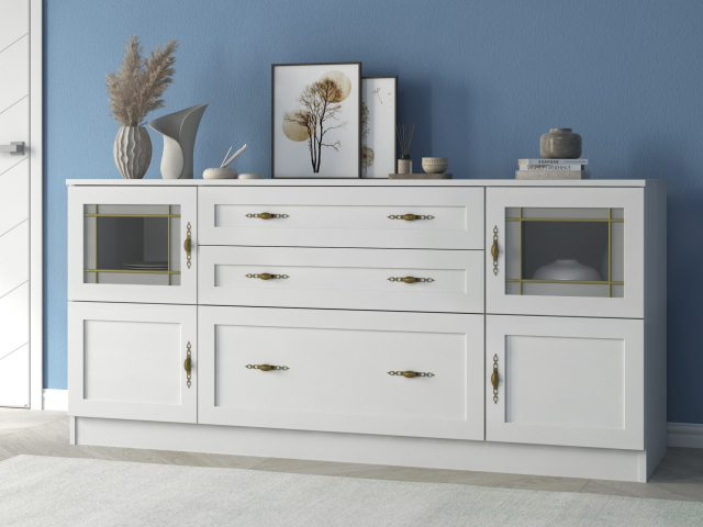 Комод "Квартет 24МСтВ", ЛДСП, рамка МДФ, вставка стекло витраж