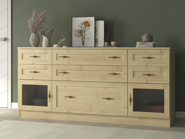 Комод "Квартет 26Ст", ЛДСП, рамка МДФ, вставка стекло простое