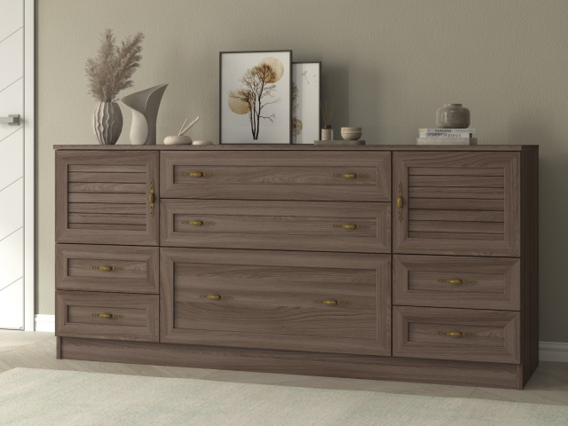 Комод "Квартет 27Р", ЛДСП, рамка МДФ, вставка рейка, ясень шимо темный