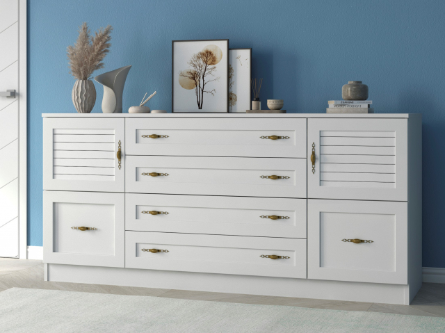 Комод "Квартет 30Р", ЛДСП, рамка МДФ, вставка рейка, белый