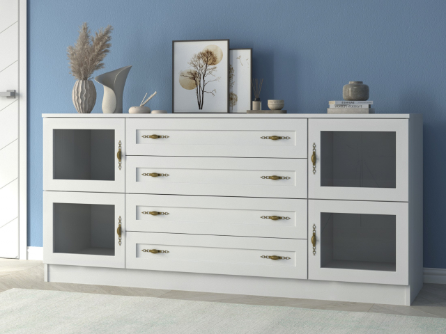 Комод "Квартет 32МСт", ЛДСП, рамка МДФ, вставка стекло простое