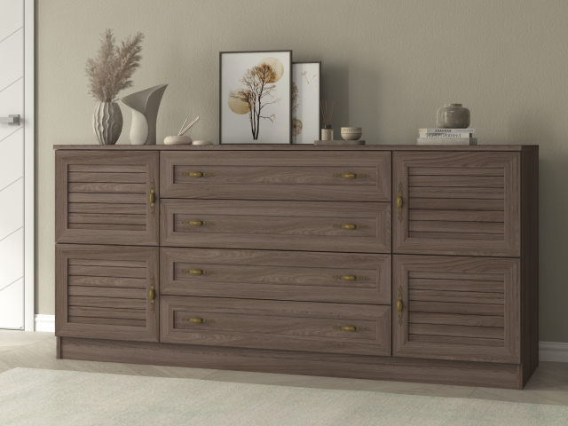 Комод "Квартет 32Р", ЛДСП, рамка МДФ, вставка рейка, ясень шимо темный