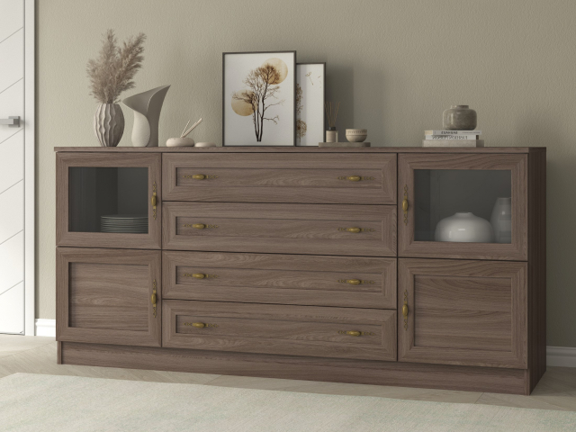 Комод "Квартет 33МСт", ЛДСП, рамка МДФ, вставка стекло простое