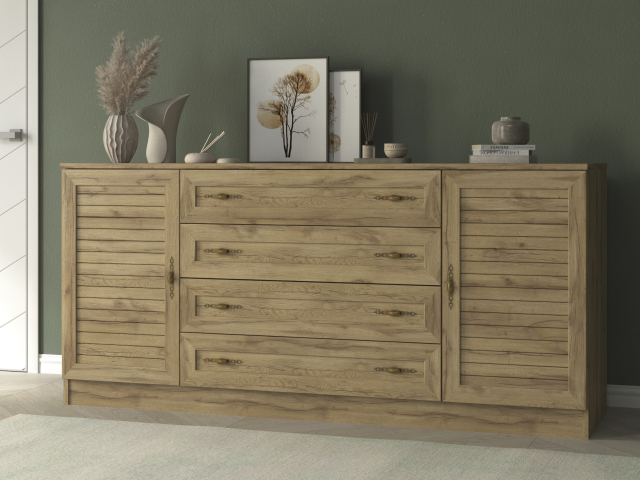 Комод "Квартет 34Р", ЛДСП, рамка МДФ, вставка рейка, дуб вотан