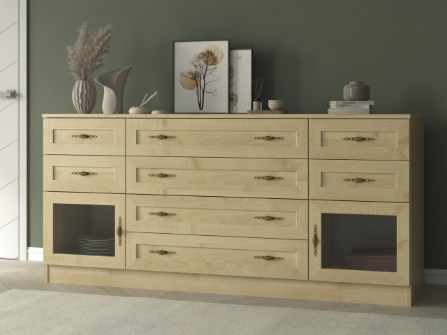 Комод "Квартет 35Ст", ЛДСП, рамка МДФ, вставка стекло простое