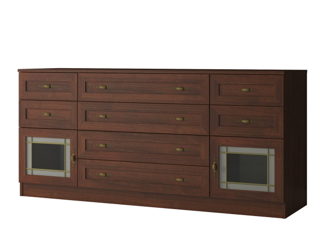 Комод "Квартет 35СтВ", ЛДСП, рамка МДФ, вставка стекло витраж, итальянский орех