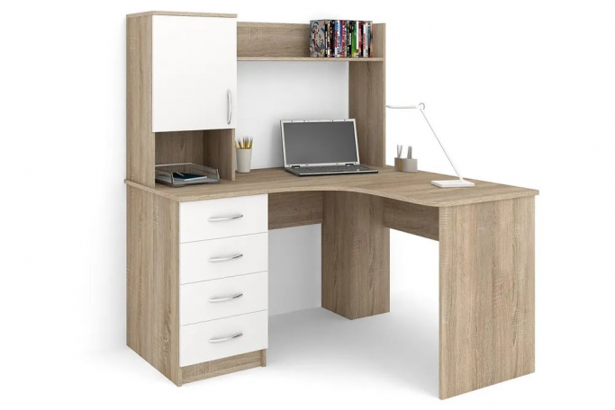 Стол "СПУ-15" ЛДСП, дуб сонома/белый, ящики слева