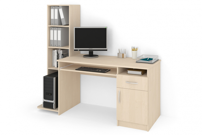 Стол "СПК-1" ЛДСП, дуб млечный, стеллаж слева