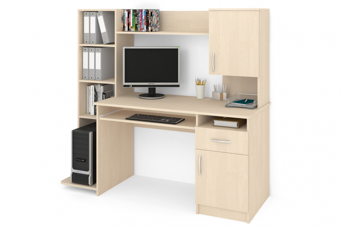 Стол "СПК-2" ЛДСП, дуб молочный, стеллаж слева