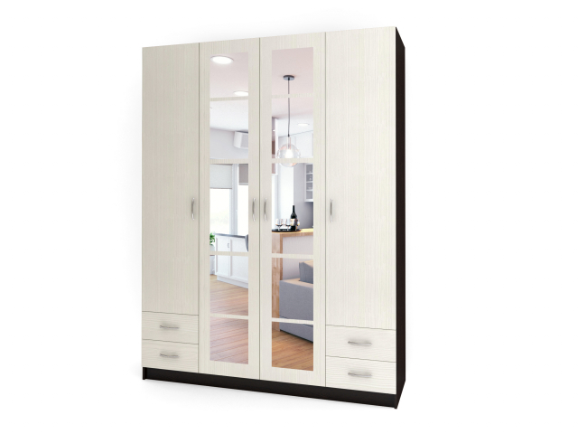 Шкаф распашной четырехстворчатый "Лайт Люкс" Ч-46 венге/бодега белый