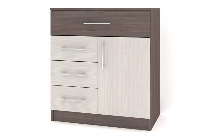 Комод "Контраст 5" ЛДСП, ясень анкор темный/бодега белый