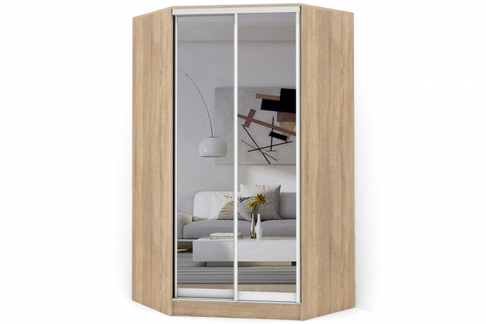 Шкаф-купе угловой "Версаль" Б\П\Б зеркало, с ящиками, дуб сонома