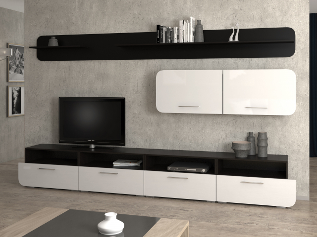 Стенка "Брайтон 11"  черный/белый глянец DM1200