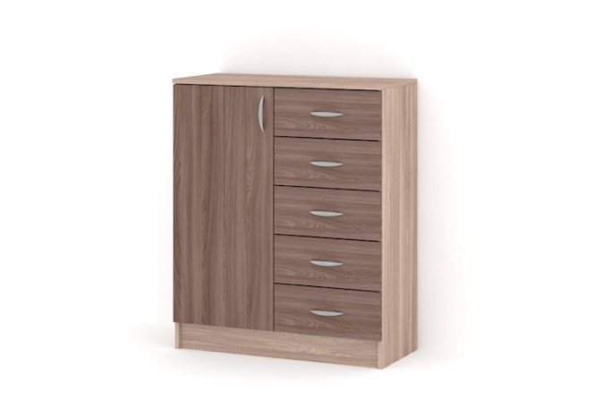 Комод (1 дверь 5 ящиков) к прихожей "Неаполь", ясень шимо светлый/ясень шимо темный, дверца слева