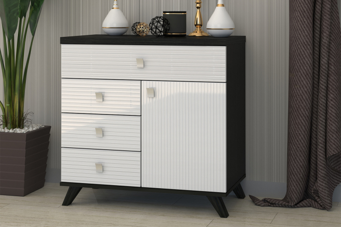 Комод "Ренди 29" МДФ с фрезеровкой, белый DM635-6/венге цаво