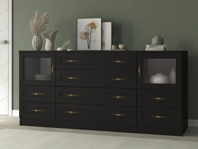 Комод "Квартет 36Ст", ЛДСП, рамка МДФ, вставка стекло простое, венге