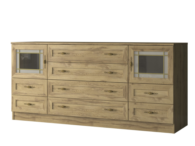 Комод "Квартет 36СтВ", ЛДСП, рамка МДФ, вставка стекло витраж, дуб вотан