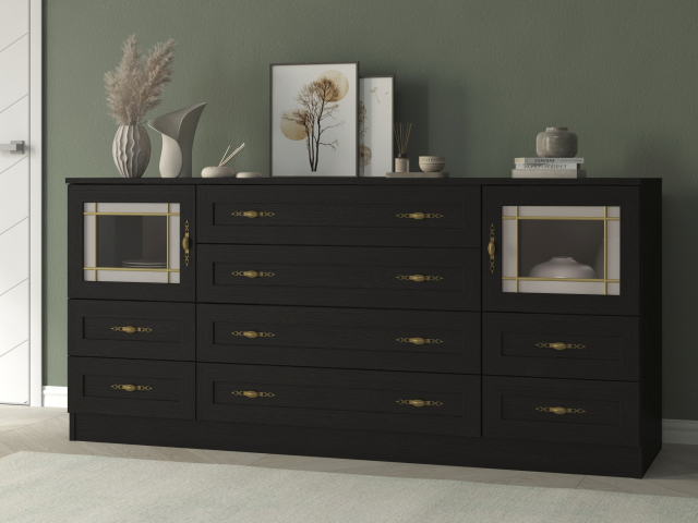 Комод "Квартет 36СтВ", ЛДСП, рамка МДФ, вставка стекло витраж, венге