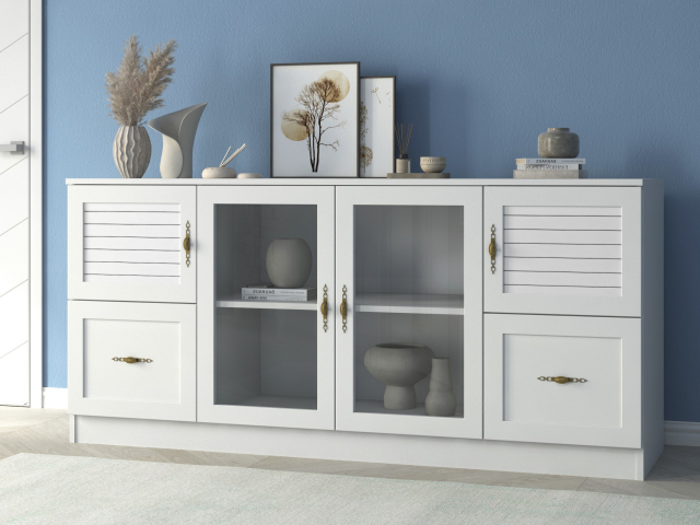 Комод "Квартет 39Р", ЛДСП, рамка МДФ, вставка рейка, белый