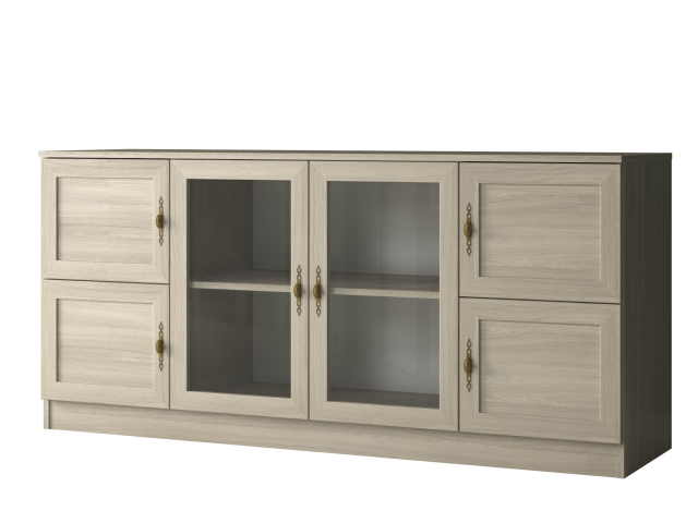 Комод "Квартет 41МСт", ЛДСП, рамка МДФ, вставка стекло простое, ясень шимо светлый