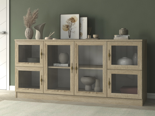 Комод "Квартет 41Ст", ЛДСП, рамка МДФ, вставка стекло простое, дуб сонома