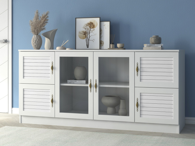 Комод "Квартет 41РСт", ЛДСП, рамка МДФ, вставка рейка, белый