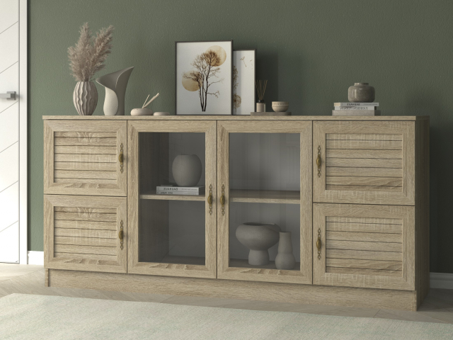 Комод "Квартет 41РСт", ЛДСП, рамка МДФ, вставка рейка, дуб сонома