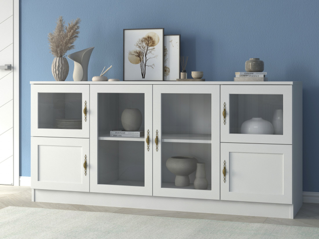 Комод "Квартет 42МСт", ЛДСП, рамка МДФ, вставка стекло простое