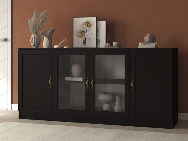 Комод "Квартет 43МСт", ЛДСП, рамка МДФ, вставка стекло простое, венге