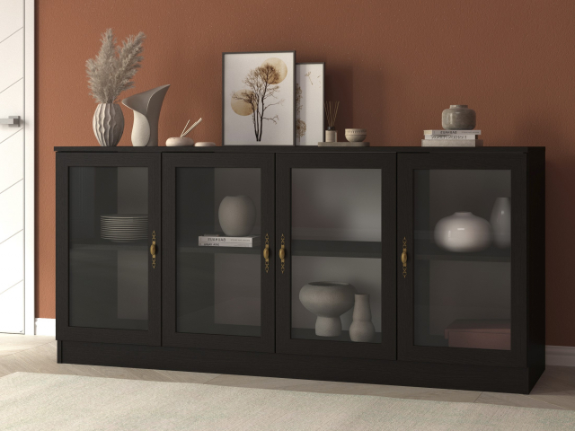 Комод "Квартет 43Ст", ЛДСП, рамка МДФ, вставка стекло простое, венге